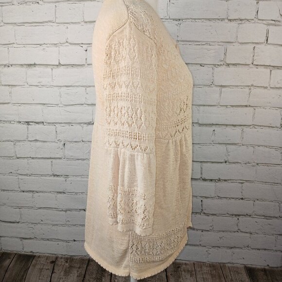 WOMENS CARDIGAN BY MADDI, 3/4 SLEEVE , BUTTON FRONT, BUTTERY CREAM COLOR - Picture 6 of 12